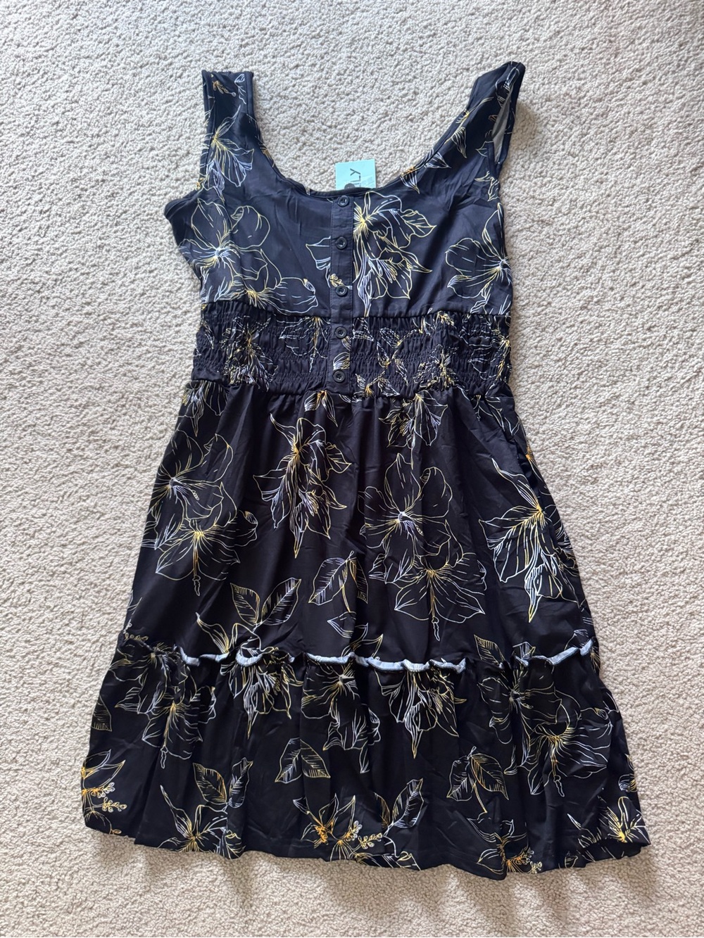 Women’s black, yellow and white dress with floral accents